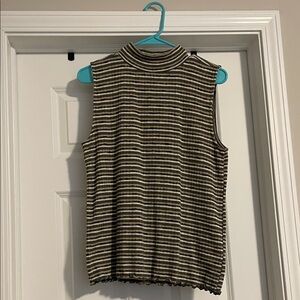 LOFT Sleeveless Mock Neck Striped Tank in Olive, Cream, Black, and Gray